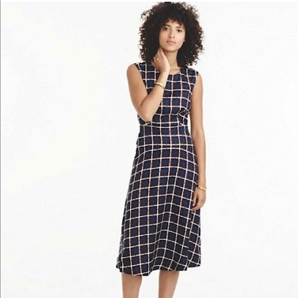 J CREW | 100% Silk Twill Windowpane Plaid Dress